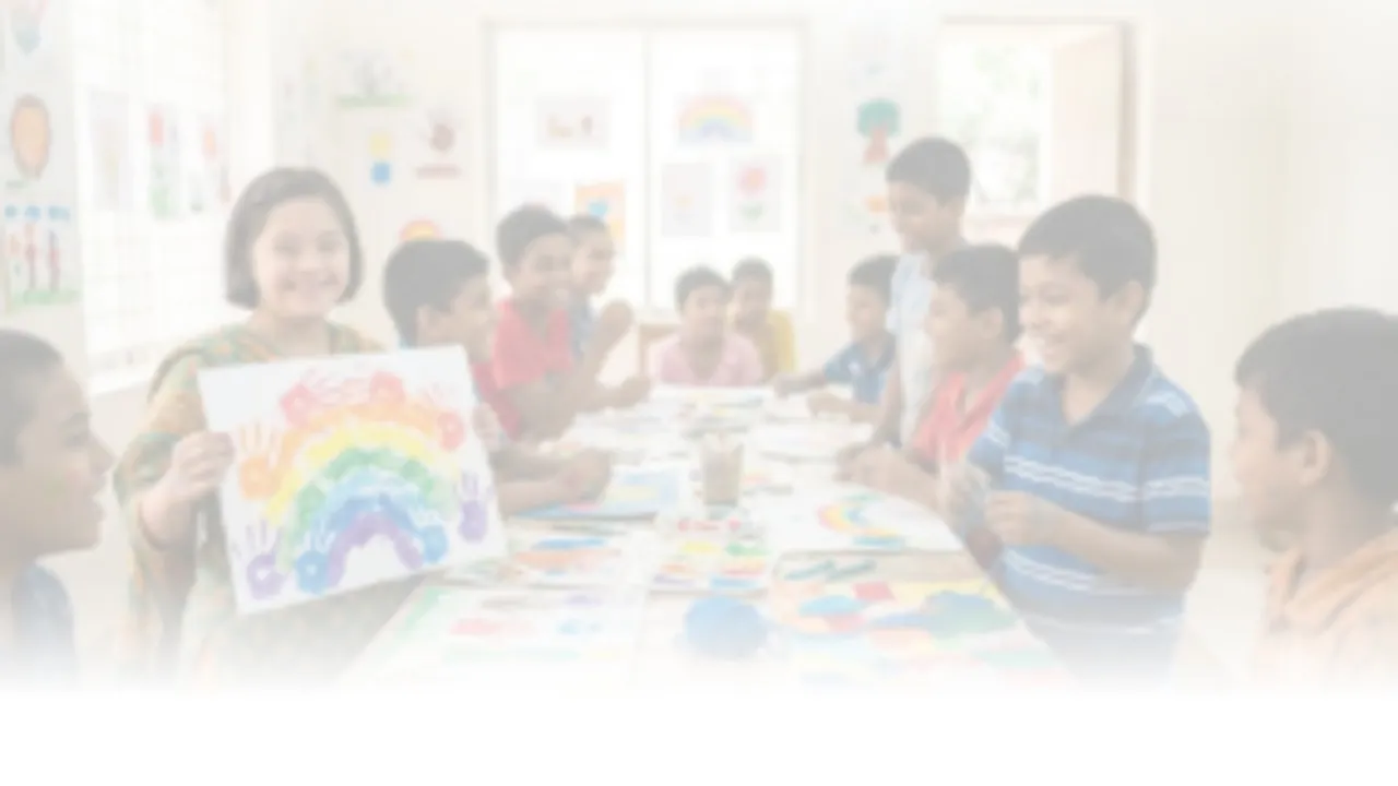 Children painting together in a classroom