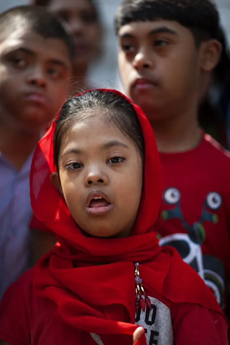 Children with developmental disabilities at a Bangladeshi awareness gathering